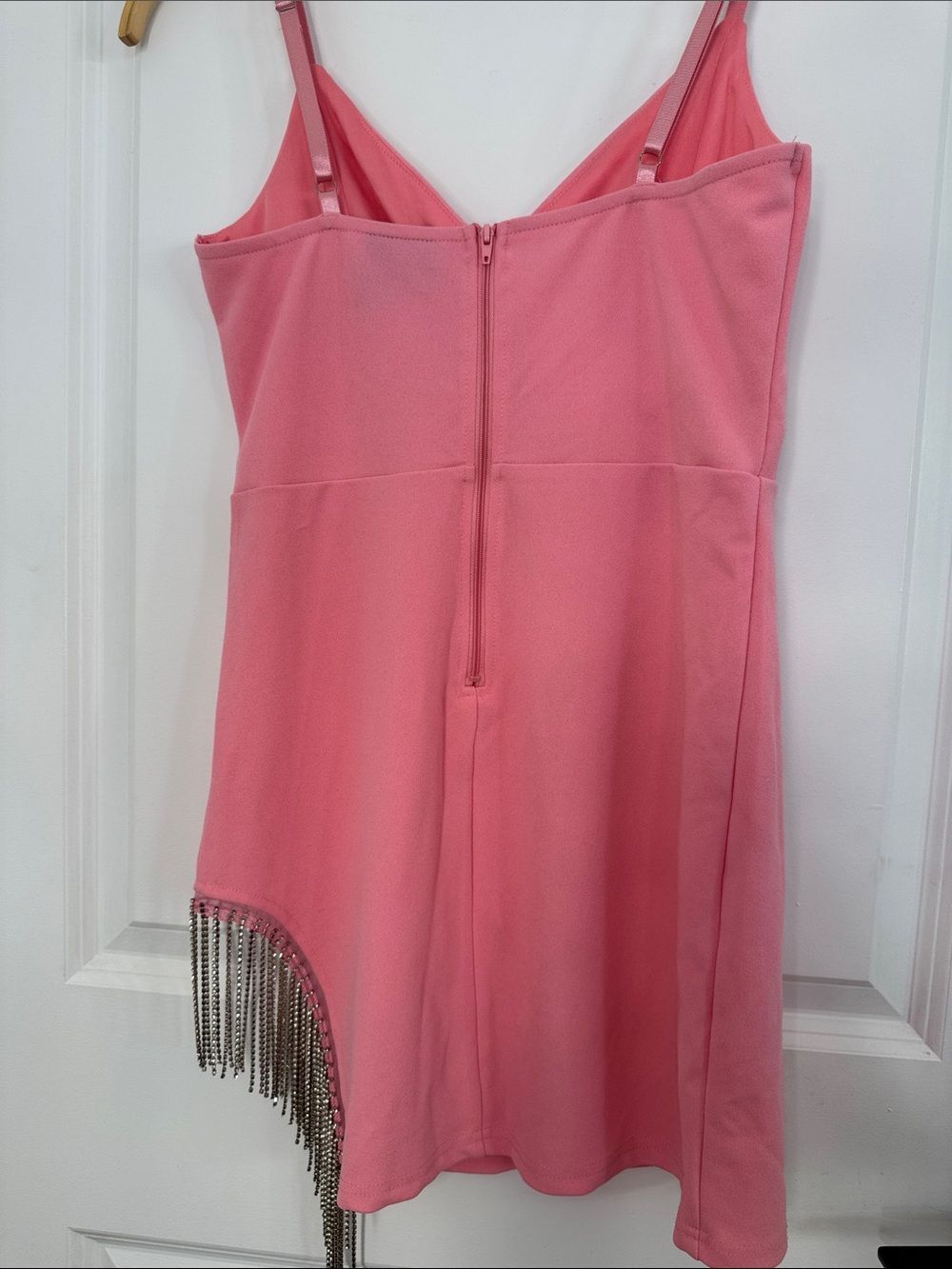 Windsor Pink Rhinestone Fringe Wrap Mini Dress - Picture 6 of 11